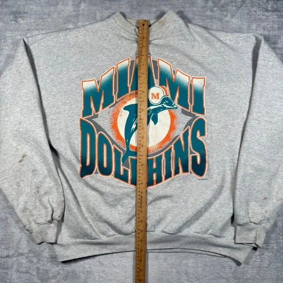 Miami Dolphins Sweatshirt Mens 2XL Gray Vintage 1995 NFL Crewneck Wave Spell Out - Picture 12 of 15